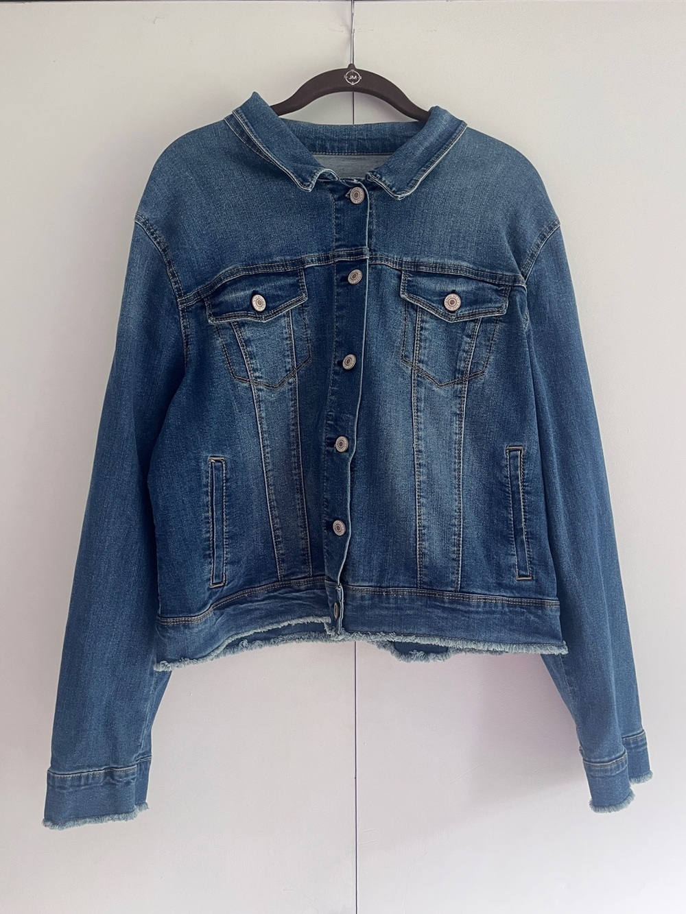 Nine West Medium Blue Denim Jacket with Frayed Hem